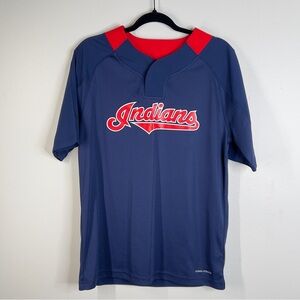 INDIANS Size M Blue Sports Top Red Collar short sleeve